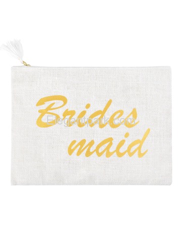 ElegantPark Bridesmaid Clutch Bag Wedding Bridal Shower Gift Handbag Zip White with Gold Script 100%