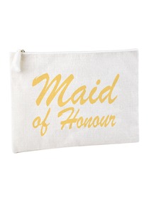 ElegantPark Maid of Honor Clutch Bag Wedding Bridal Shower Gift Handbag Zip White with Gold Script 1
