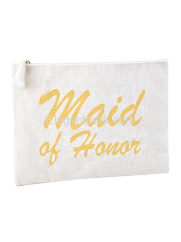 ElegantPark Maid of Honor Clutch Bag Wedding Bridal Shower Gift Handbag Zip White with Gold Script 1