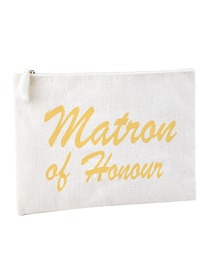 ElegantPark Matron of Honor Clutch Bag Wedding Bridal Shower Gift Handbag Zip White with Gold Script