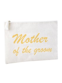 ElegantPark Mother of the Groom Clutch Bag Wedding Party Favors Gift Handbag Zip White with Gold Scr