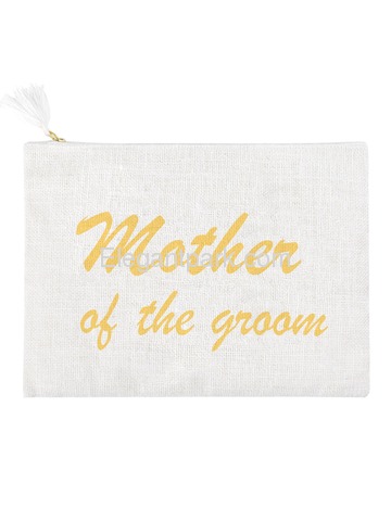 ElegantPark Mother of the Groom Clutch Bag Wedding Party Favors Gift Handbag Zip White with Gold Scr