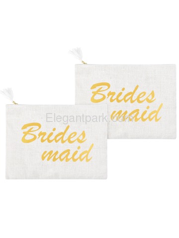 ElegantPark Bridesmaid Clutch Bag Wedding Bridal Shower Gift Handbag Zip White with Gold Script 100%