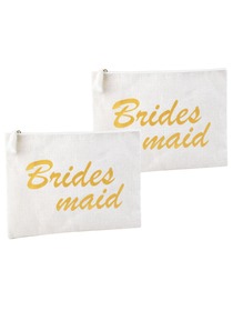 ElegantPark Bridesmaid Clutch Bag Wedding Bridal Shower Gift Handbag Zip White with Gold Script 100%