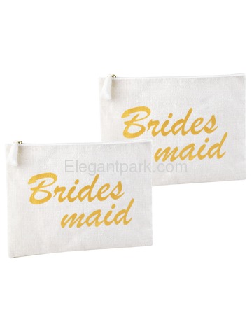 ElegantPark Bridesmaid Clutch Bag Wedding Bridal Shower Gift Handbag Zip White with Gold Script 100%