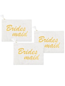 ElegantPark Bridesmaid Clutch Bag Wedding Bridal Shower Gift Handbag Zip White with Gold Script 100%