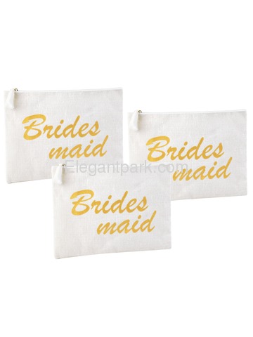 ElegantPark Bridesmaid Clutch Bag Wedding Bridal Shower Gift Handbag Zip White with Gold Script 100%