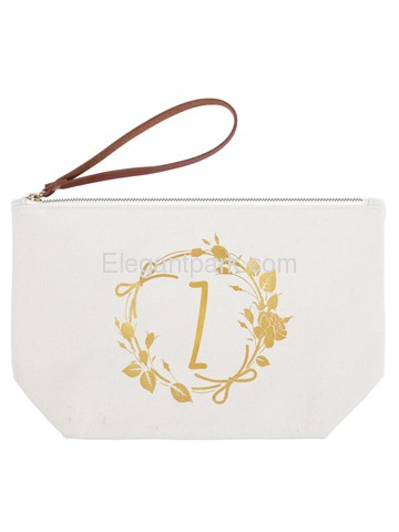 ElegantPark Z Initial Monogram Personalized Travel Makeup Cosmetic Bag Wristlet Pouch Gifts with Zip