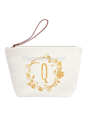 ElegantPark Q Initial Monogram Personalized Travel Makeup Cosmetic Bag Wristlet Pouch Gifts with Zip