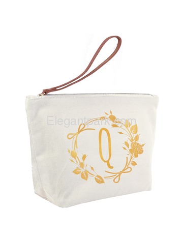 ElegantPark Q Initial Monogram Personalized Travel Makeup Cosmetic Bag Wristlet Pouch Gifts with Zip