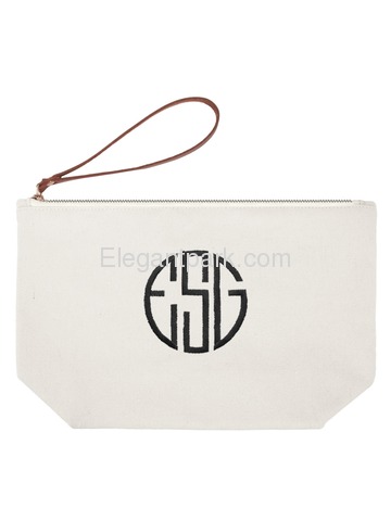 Elegantpark PERSONALIZED Custom Initial Circle Embroidery Travel Makeup Bag with Zip