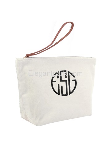 Elegantpark PERSONALIZED Custom Initial Circle Embroidery Travel Makeup Bag with Zip