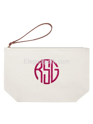 Elegantpark PERSONALIZED Custom Initial Circle Embroidery Travel Makeup Bag with Zip