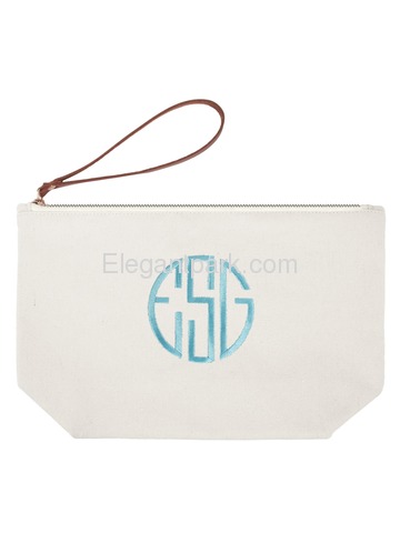 Elegantpark PERSONALIZED Custom Initial Circle Embroidery Travel Makeup Bag with Zip