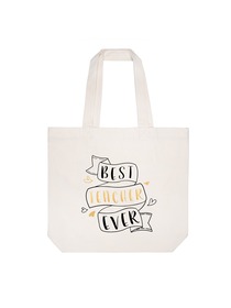 ElegantPark Best-Teacher Personalized Teacher Tote Bag With Inner Pocket Ivory Gift Bag