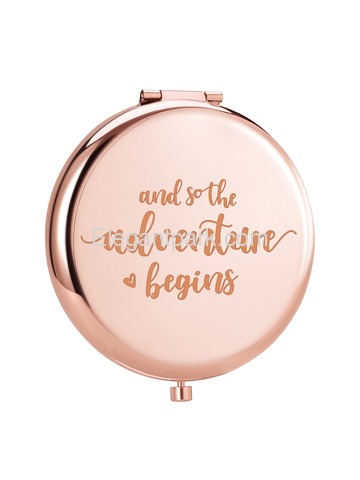 Personalised Gold Round Compact Mirror Makeup Gift and so adventure begins