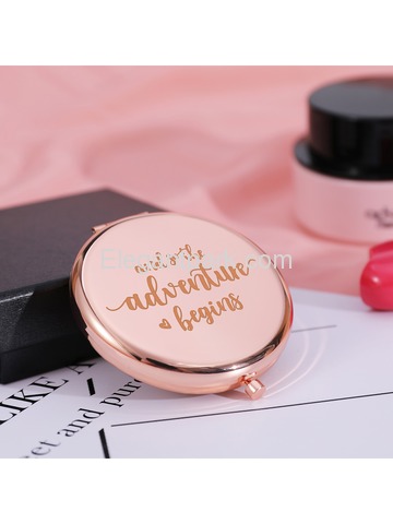 Personalised Gold Round Compact Mirror Makeup Gift and so adventure begins