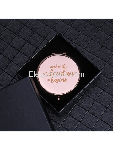 Personalised Gold Round Compact Mirror Makeup Gift and so adventure begins