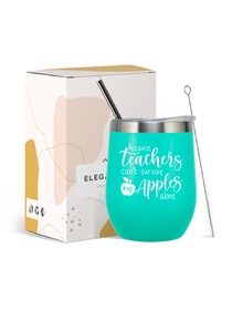 Teacher Apple Stainless Steel Wine Tumbler with Lid Vacuum Insulated Spill Proof Travel Friendly Cup