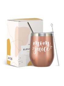 Mom Juice Stainless Steel Wine Tumbler with Lid Vacuum Insulated Spill Proof Travel Friendly Cup