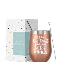 Hearts Minds Spill Proof Wine Tumbler with Lid Vacuum Insulated Travel Friendly Cup