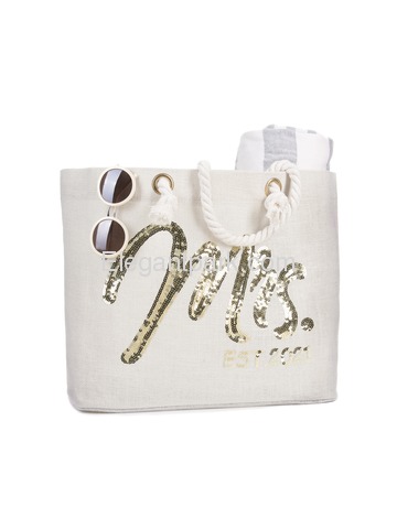 Bride Jumbo Tote Bag Wedding Bridal Shower Gifts Future Mrs Est 2021 Jute Interior Pocket Gold