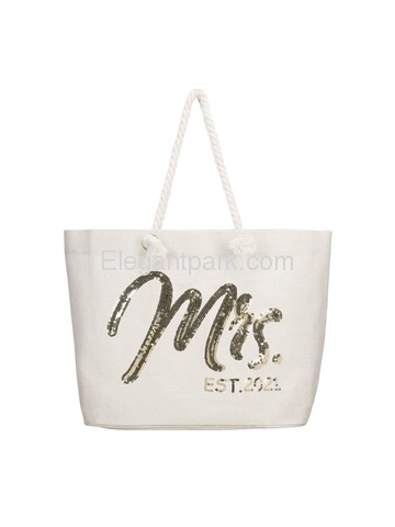 Bride Jumbo Tote Bag Wedding Bridal Shower Gifts Future Mrs Est 2021 Jute Interior Pocket Gold