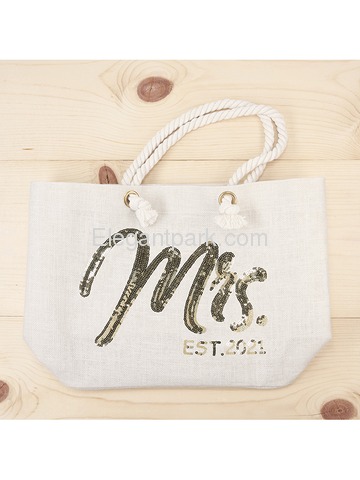 Bride Jumbo Tote Bag Wedding Bridal Shower Gifts Future Mrs Est 2021 Jute Interior Pocket Gold