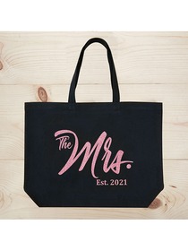 ElegantPark The Mrs EST 2019 Jumbo Wedding Bride Tote Bridal Shower Gift Shoulder Bag Black with Ro