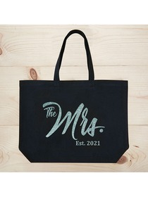 ElegantPark The Mrs EST 2019 Jumbo Wedding Bride Tote Bridal Shower Gift Shoulder Bag Black with Aq