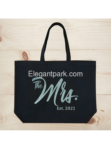 ElegantPark The Mrs EST 2019 Jumbo Wedding Bride Tote Bridal Shower Gift Shoulder Bag Black with Aq