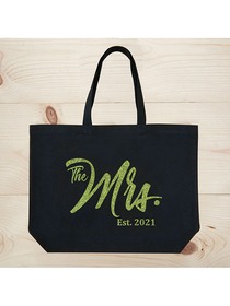 ElegantPark The Mrs EST 2019 Jumbo Wedding Bride Tote Bridal Shower Gift Shoulder Bag Black with Gr