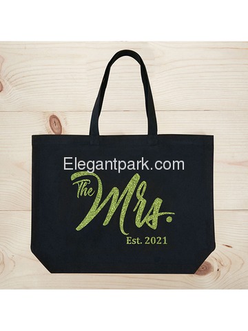 ElegantPark The Mrs EST 2019 Jumbo Wedding Bride Tote Bridal Shower Gift Shoulder Bag Black with Gr