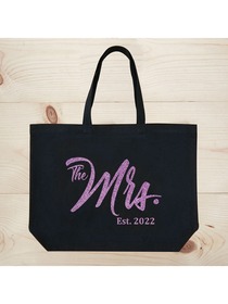 ElegantPark The Mrs EST 2019 Jumbo Wedding Bride Tote Bridal Shower Gift Shoulder Bag Black with Pu