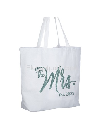 ElegantPark The Mrs EST 2022 Jumbo Wedding Bride Tote Bachelorette Party Gift Shoulder Bag White wi