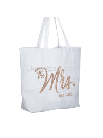 ElegantPark The Mrs EST 2020 Jumbo Wedding Bride Tote Bachelorette Party Gift Shoulder Bag White wi