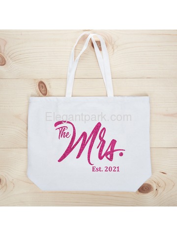 ElegantPark The Mrs EST 2019 Jumbo Wedding Bride Tote Bachelorette Party Gift Shoulder Bag White wi