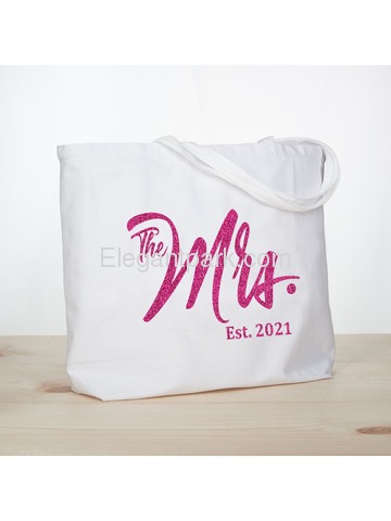 ElegantPark The Mrs EST 2019 Jumbo Wedding Bride Tote Bachelorette Party Gift Shoulder Bag White wi