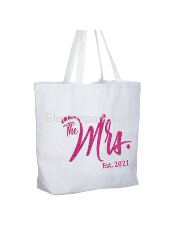 ElegantPark The Mrs EST 2019 Jumbo Wedding Bride Tote Bachelorette Party Gift Shoulder Bag White wi