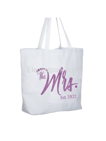 ElegantPark The Mrs EST 2019 Jumbo Wedding Bride Tote Bachelorette Party Gift Shoulder Bag White wi