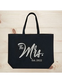 ElegantPark The Mrs EST 2019 Jumbo Wedding Bride Tote Bridal Shower Gift Black Shoulder Bag with Si