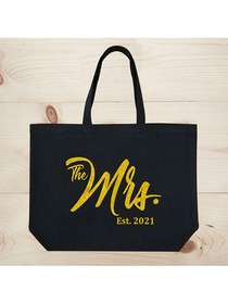 ElegantPark The Mrs EST 2019 Jumbo Wedding Bride Tote Bridal Shower Gift Black Shoulder Bag with Go