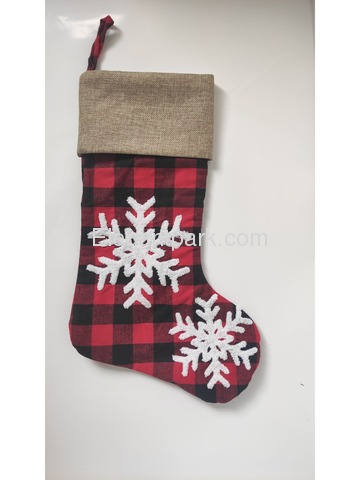 ElegantPark Red and Black Buffalo Check Christmas Stocking, Triple Layers Snowflake with Fur Cuff