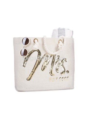 Bride Jumbo Tote Bag Wedding Bridal Shower Gifts Future Mrs Est 2022 Jute Interior Pocket Gold