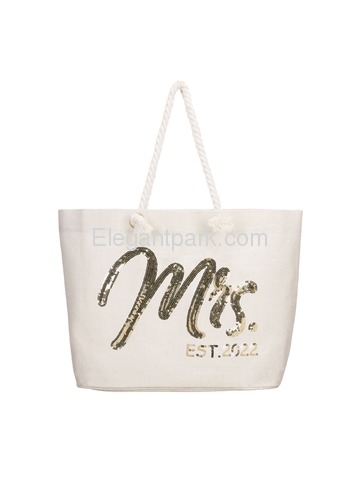 Bride Jumbo Tote Bag Wedding Bridal Shower Gifts Future Mrs Est 2022 Jute Interior Pocket Gold