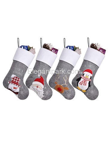 Ugiftcorner Lovely Gray Burlap Christmas Stockings Decor Set of 4 Snowman Santa Deer Penguin