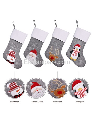 Ugiftcorner Lovely Gray Burlap Christmas Stockings Decor Set of 4 Snowman Santa Deer Penguin