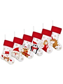 ElegantPark White Christmas Stockings Set of 6 Snowman Santa Deer Penguin Unicorn Angel Red Border