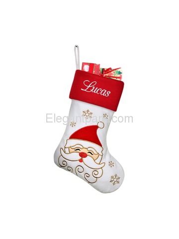 ElegantPark White Christmas Stockings Set of 6 Snowman Santa Deer Penguin Unicorn Angel Red Border