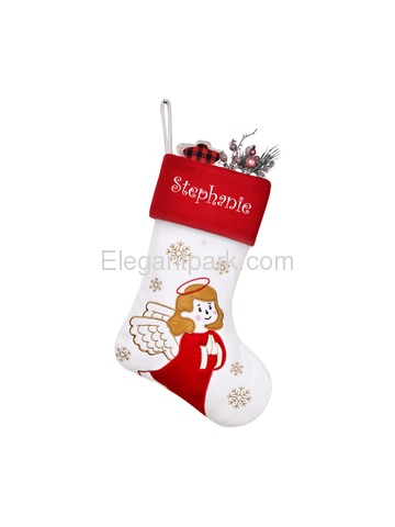 ElegantPark White Christmas Stockings Set of 6 Snowman Santa Deer Penguin Unicorn Angel Red Border